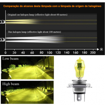 Lâmpadas H4 Amarelas 100W - 2800K 12V